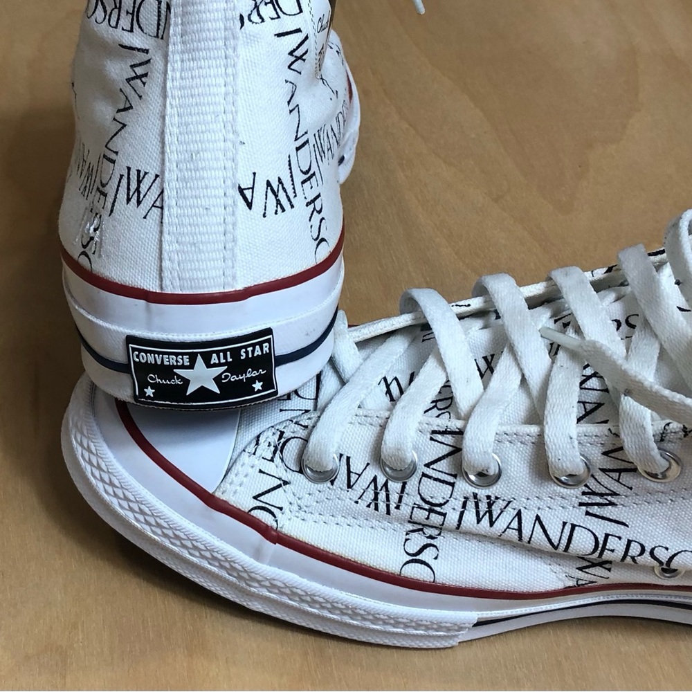 JW Anderson White Converse Edition Grid Logo Sneakers Unisex Size 12. - Picture 9 of 13